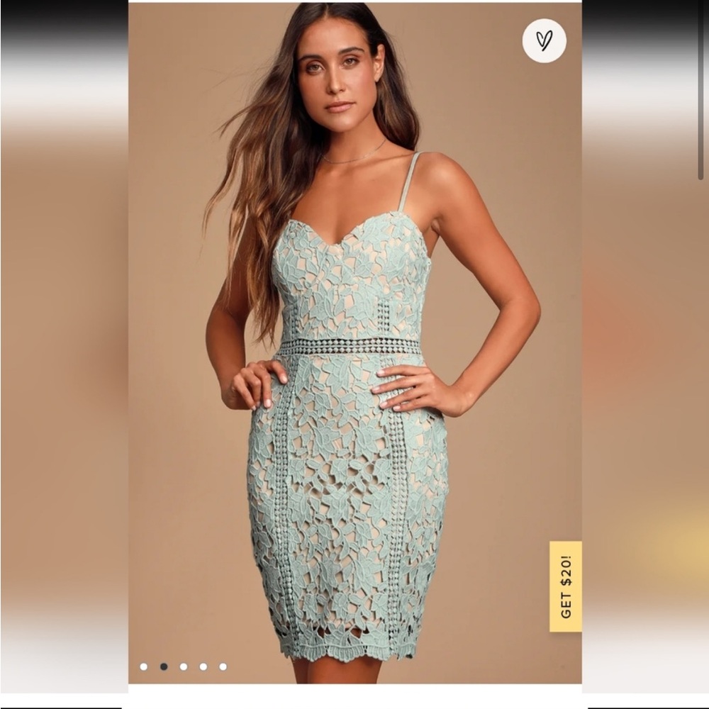 Lulu’s mint green Giovanna lace dress | small
